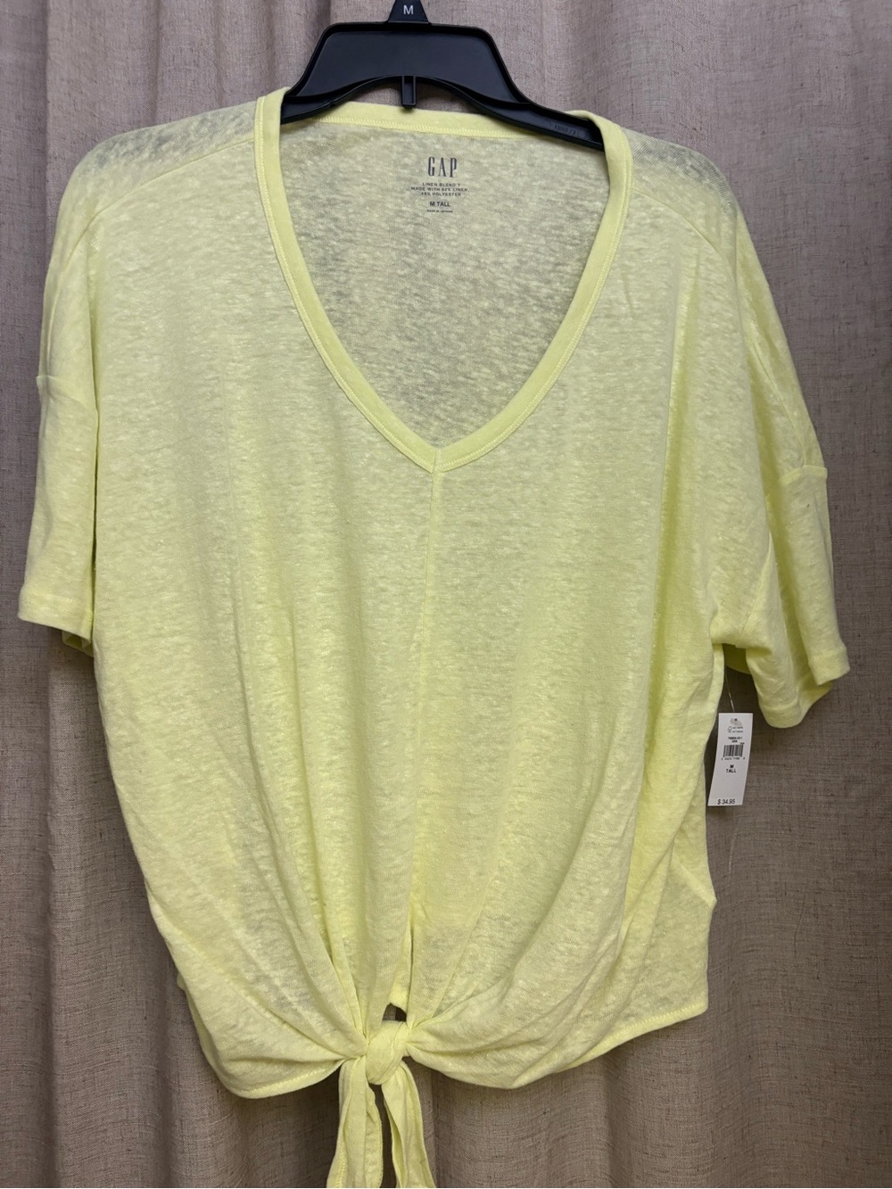 GAP Light Yellow V-Neck Tie-Front Short Sleeve Top